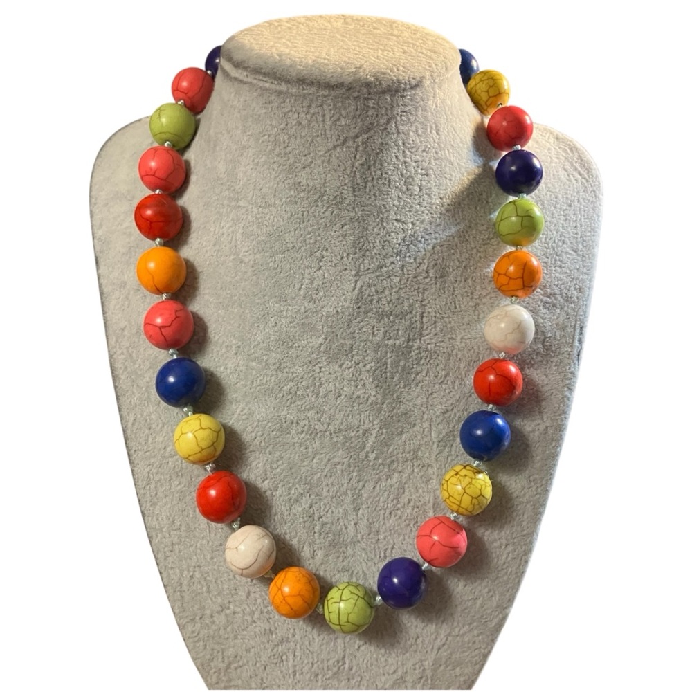 Rainbow Dyed Howlite Stone Bead Necklace